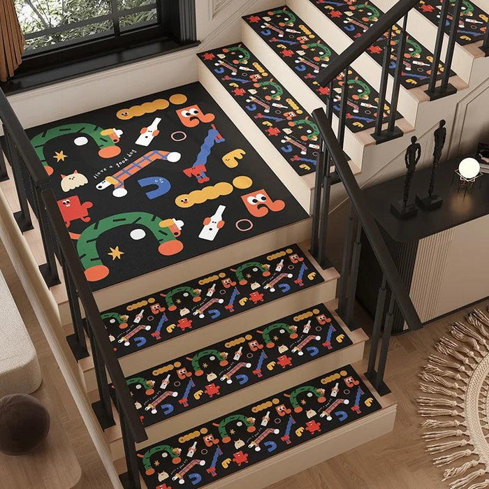 Colorful Cartoon Graffiti Non-Slip Stair Tread Mat - Stylish and Absorbent Safety Cover