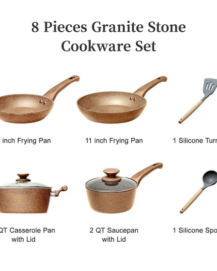 Innerwell Sustainable Nonstick Kitchen Cookware Collection - Essential Set with Frying Pans, Stock Pot & Milk Pot