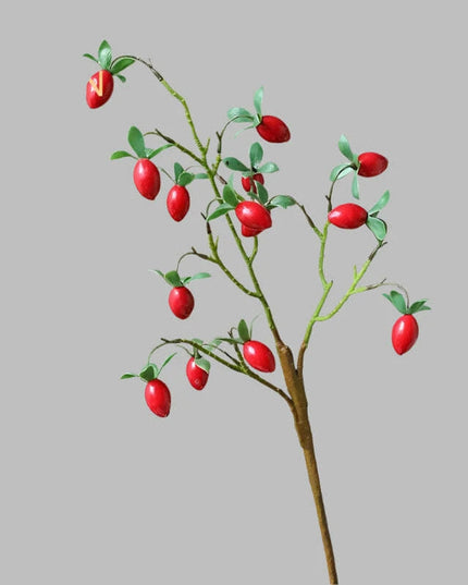 Festive Red Pomegranate Floral Branch with Lush Greenery