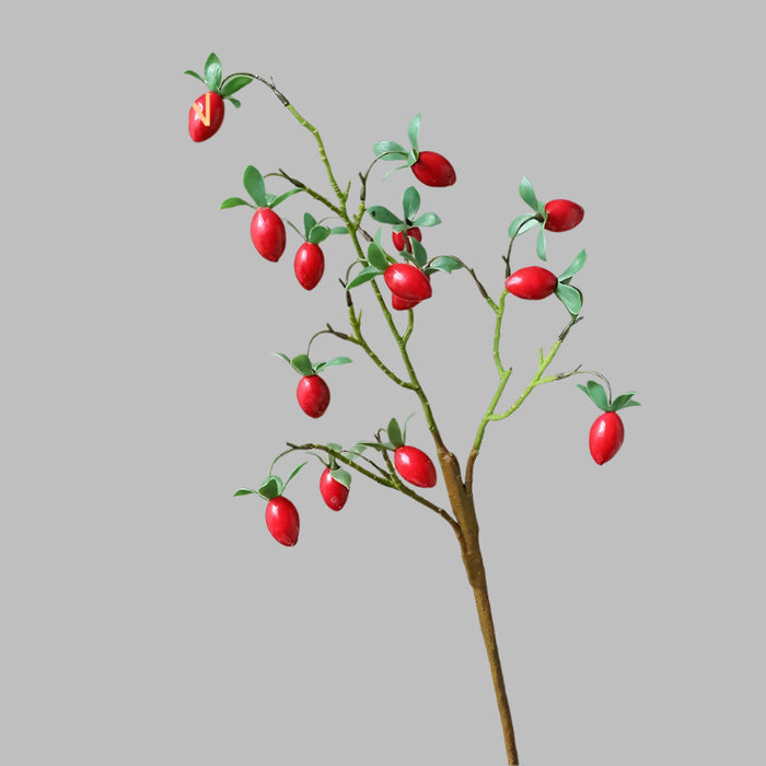 Festive Red Pomegranate Floral Branch with Lush Greenery