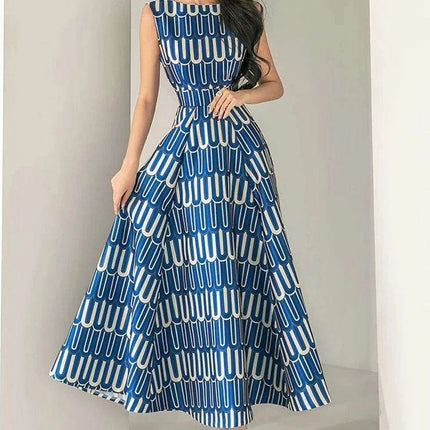 High Waist Contrast Print Evening Gown for Women