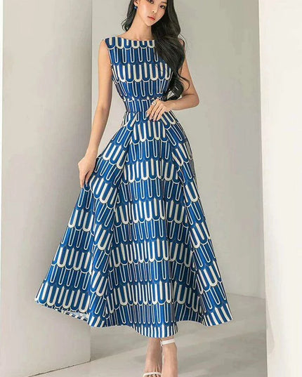 High Waist Contrast Print Evening Gown for Women