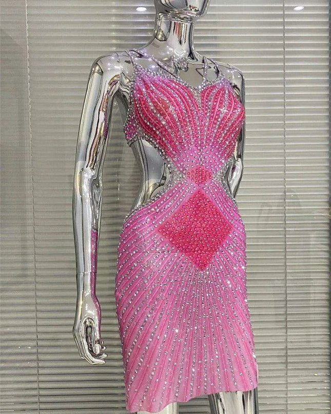 Stunning Backless Bodycon Dress with Dazzling Diamond Details for Unforgettable Events