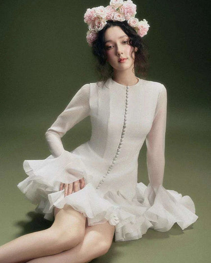 A-line Evening Dress with Elegant Long Sleeves and Flounce for Women