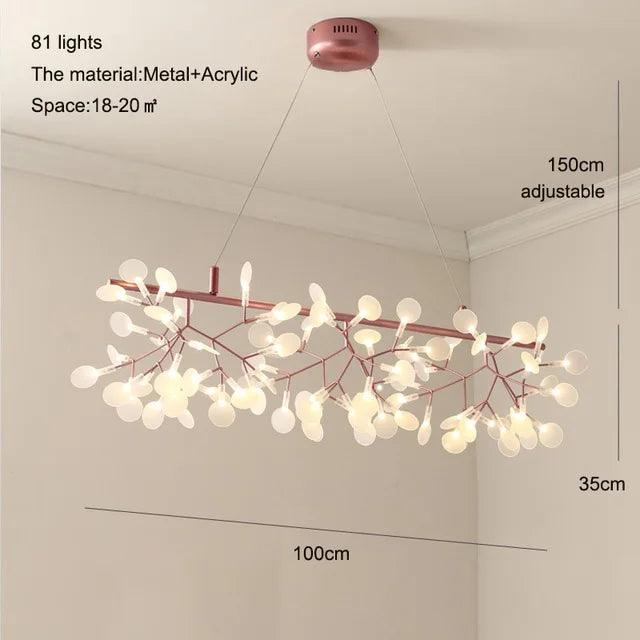 Nordic Firefly Chandelier: Customizable Rose Gold & Black Lighting Masterpiece