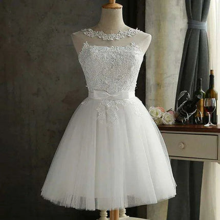 Chic White Lace A-Line Dress with Bowknot Detail - Women's Sleeveless Party Essential