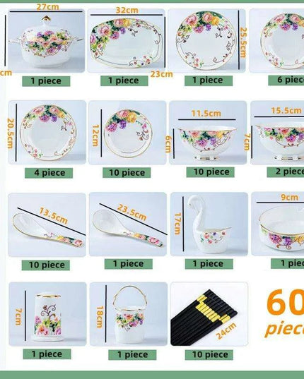 Luxurious 60-Piece European Bone China Dinnerware Set with Complete Cutlery