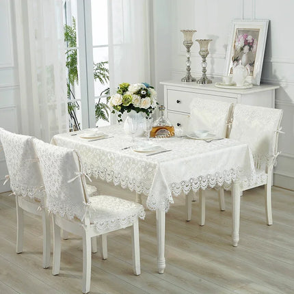 Cream European Luxury Flora Embroidered Jacquard Tablecloth 100 Polyester
