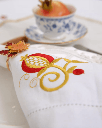 Pomegranate Elegance Hemstitch Napkin Set for Stylish Dining Experiences