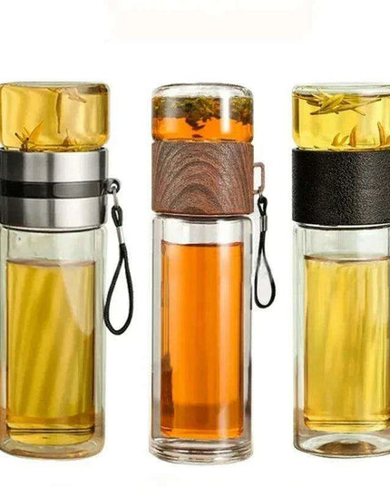 Eco-Friendly 400ML Borosilicate Glass Tea Infuser Bottle with Double Layer Design