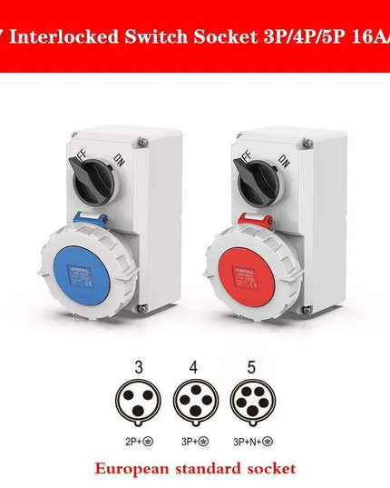 Heavy-Duty Waterproof 32A CEE Combination Socket with Circuit Protection and Switch Control