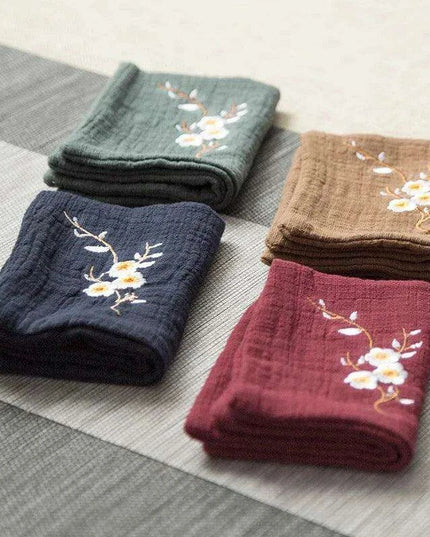 Elegant Japanese Matcha Tea Towel Set with Bamboo Whisk and Floral Design