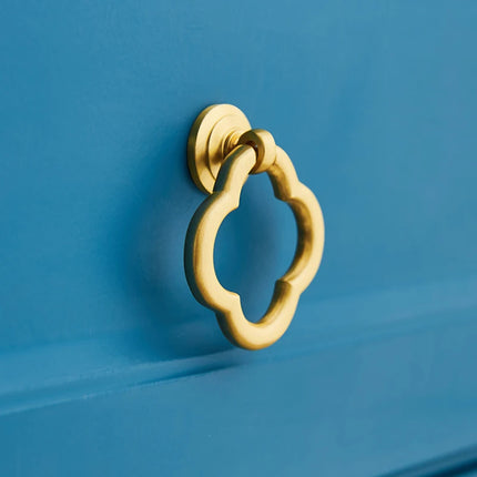 Gold Plum Blossom Cabinet Pull Handle — Solid Brass Single Hole Ring Pull, Set of 4