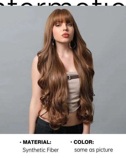 30-Inch Brown Wavy Synthetic Wig with Bangs - Perfect for Parties and Themed Events