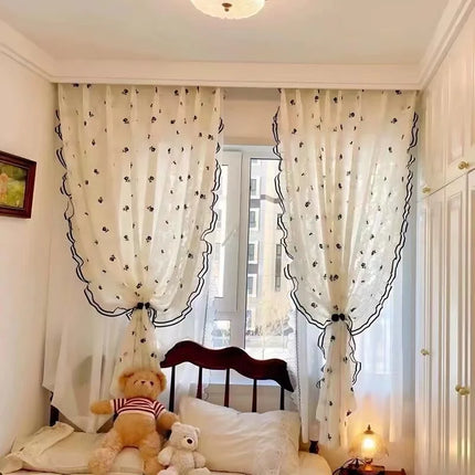Black Rose Lace Sheer Curtain — French Romantic, 2 Patterns, 6 Sizes, 4 Headings