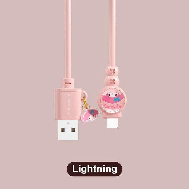 Sanrio Hello Kitty Kuromi Type C Fast Charging Cable - Cinnamoroll Design for iPhone, Huawei, Xiaomi - 100mm Length - TPE + PVC Material - Perfect Gift Boxed