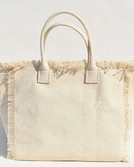 Personalized Trendy Fringed Canvas Tote with Stylish Ruffles