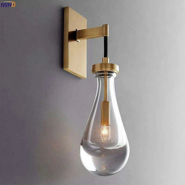 Luxurious Copper Finish Crystal Water Droplet LED Wall Light - Nordic Modern Design