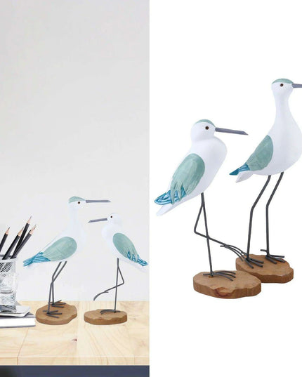 Coastal Bliss Wooden Seabird Figurine Set - Elegant Nautical Accents for Beachy Home Interiors