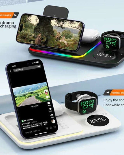 5-in-1 Fast Charging Wireless Dock with RGB LED for Apple Watch, AirPods, iPhone, Galaxy Watch, and Samsung Devices