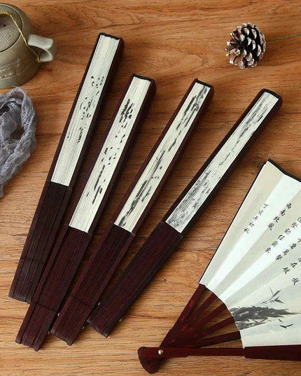 Vintage Silk Folding Fan with Bamboo Handle - Stunning Handheld Accessory for Celebrations and Home Sophistication