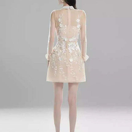 3D Floral Sheer Zipper Front Women's Evening Dress