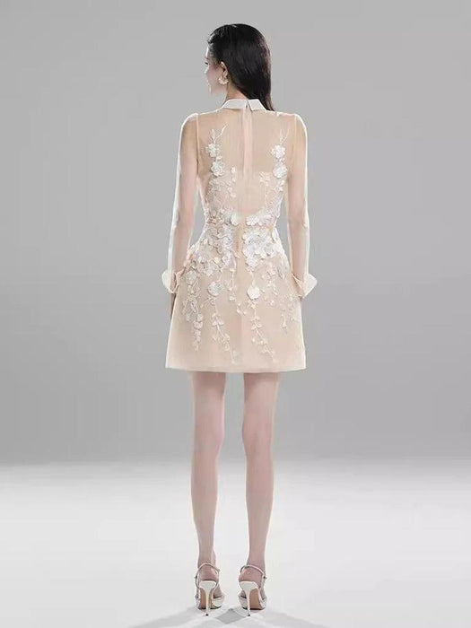 3D Floral Sheer Zipper Front Women's Evening Dress