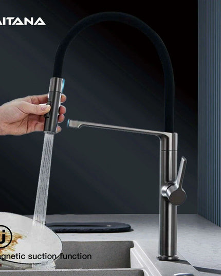 Sleek Gunmetal Gray Kitchen Faucet with Magnetic Docking, Easy Single Handle Control for Hot & Cold Water