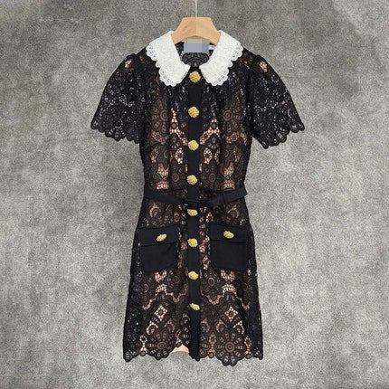 Floral Lace Midi Mini Dress for Women - Spring/Summer Collection, Short Sleeve, Single Breasted, Perfect for Bridesmaids