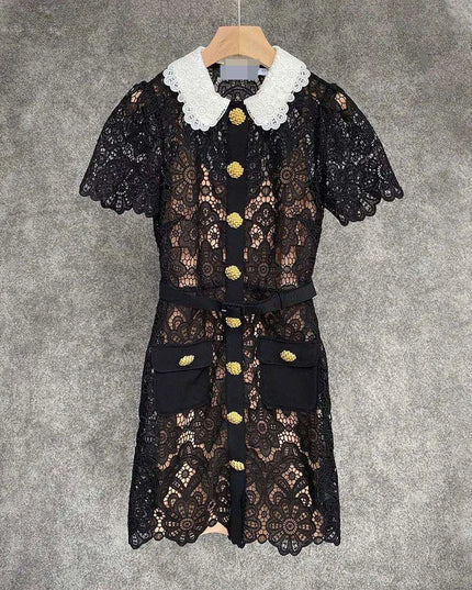 Floral Lace Midi Mini Dress for Women - Spring/Summer Collection, Short Sleeve, Single Breasted, Perfect for Bridesmaids