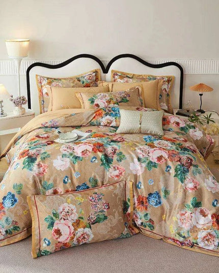 Elegant European Vintage Floral Jacquard Cotton Bedding Set for Weddings with Duvet Cover and Sheet Choices