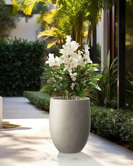 Contemporary Weathered Concrete Tall Planter with Smart Drainage System - Stylish Large Pot for Indoor and Outdoor Plants