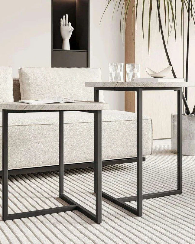 Chic Black Metal Round Nesting Tables Set of 2 with Safety-Crafted Edges for Space Optimization