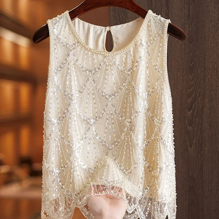 Women's Sleeveless Beaded & Sequined Blouse