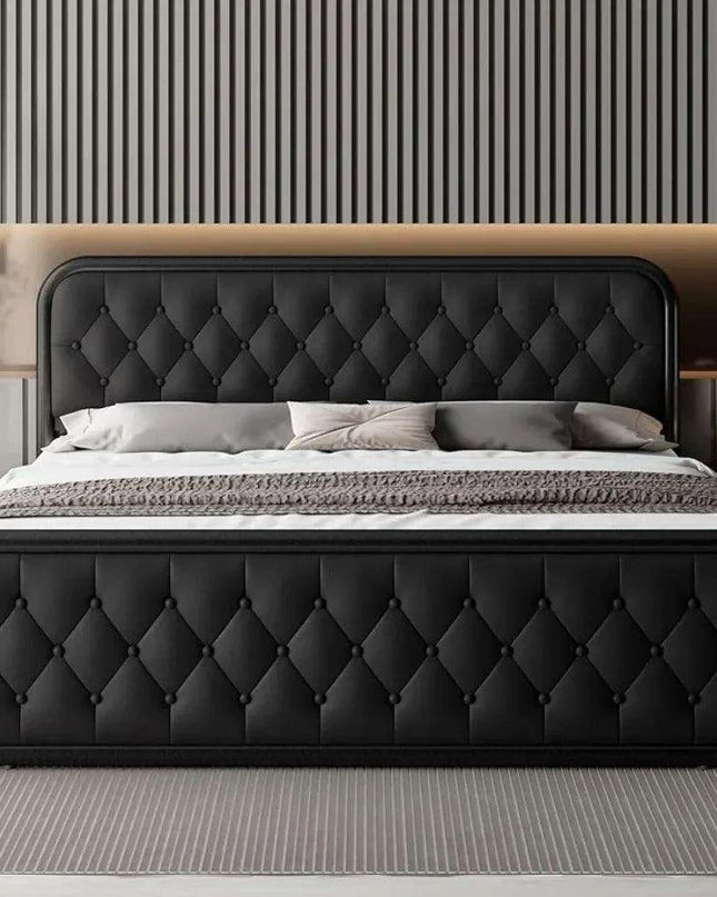 Stylish Faux Leather Bed Frame with Sturdy Support and Smart Under-Bed Storage Solutions