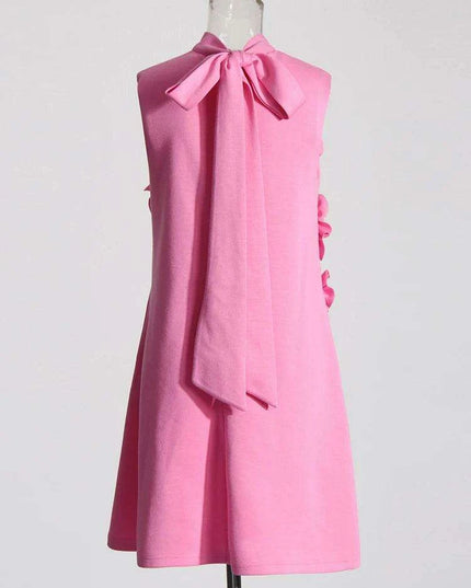 Elegant Women's Patchwork Lace-Up Sleeveless Dress with Stand Collar