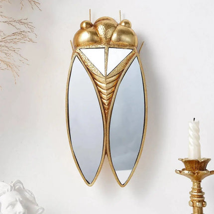 Shop1105754556 Gold Cicada-Shaped Decorative Wall Mirror - Resin, Eleg