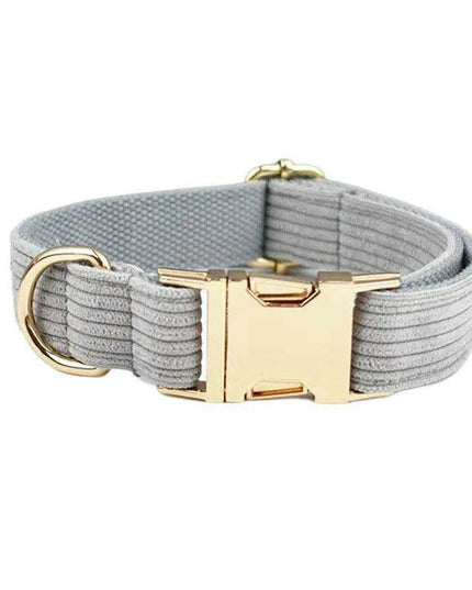 Personalized Light Grey Corduroy Dog Collar and Leash Set with Stylish Accessories