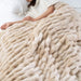 Soft Beige Faux Fur Throw Blanket with Ruched Design - Reversible Mink Fleece