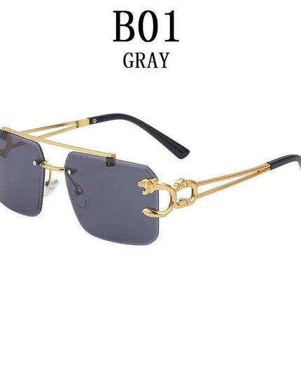 Retro Rimless Sunglasses with Wood Finish and UV Protection