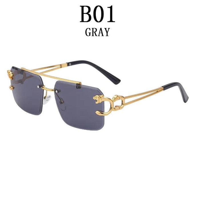 Retro Rimless Sunglasses with Wood Finish and UV Protection
