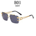 Retro Wood Grain Square Rimless Sunglasses with UV Protection