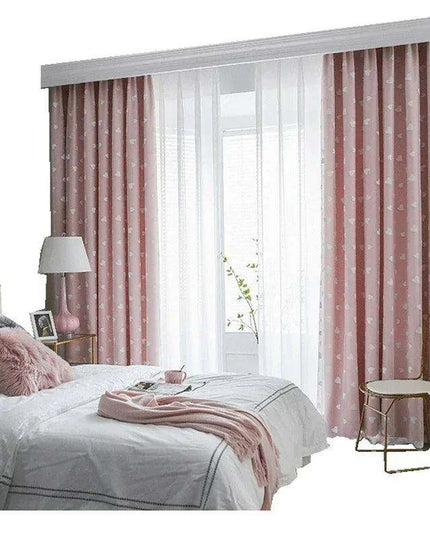 Charming Heart-Embroidered Tulle Blackout Curtains for Baby Girls' Princess Rooms - Single Panel in Double Pink