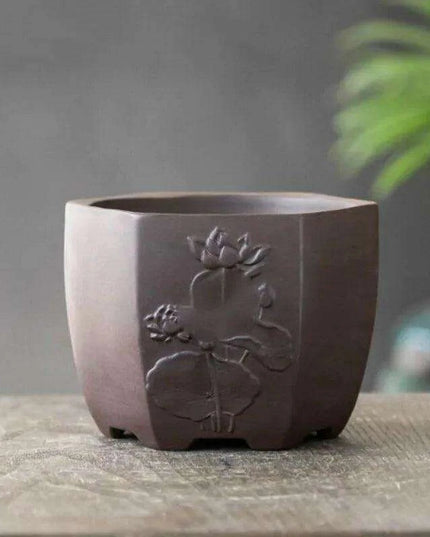 Chic Polygonal Purple Clay Vase - Stylish Chinese-Inspired Home Decor Planter