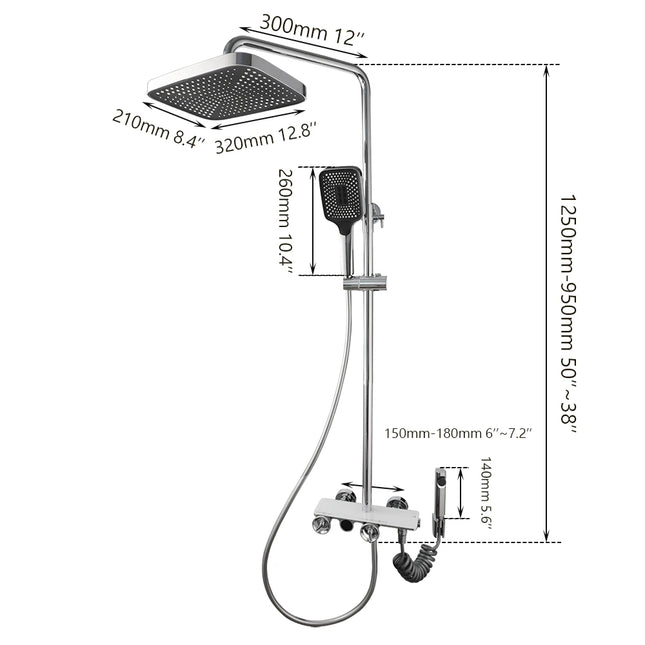 KEMAIDI Wall-Mounted Shower System with Digital Display & Rainfall Hea