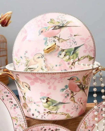 Charming Pink Bone Porcelain Dining Set: 30-Piece Complete Tableware Collection with Bowls, Plates, and Chopsticks