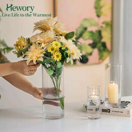 Elegant Pink Raindrop Glass Cylinder Vase Collection - 12 Piece Set