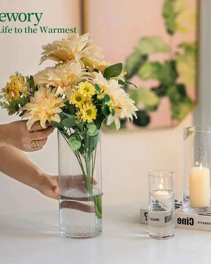 Elegant Pink Raindrop Glass Cylinder Vase Collection - 12 Piece Set