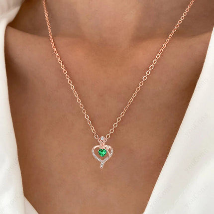 Tiffmet Rose Zircon Heart Pendant Necklace - Elegant Gift for Her