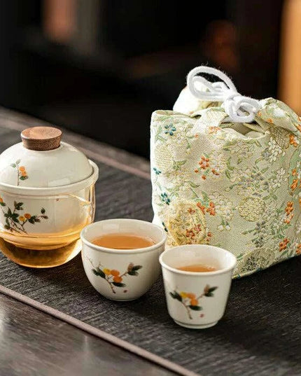 Portable Elegance: Travel-Friendly Chinese Kung Fu Tea Set with Glass Teapot and Cups